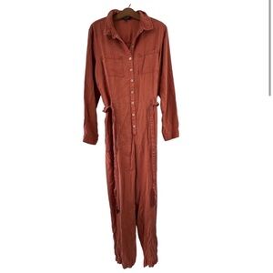 C'est Toi Tencel Long Sleeve Denim Jumpsuit Womens L Detachable Waist Tie